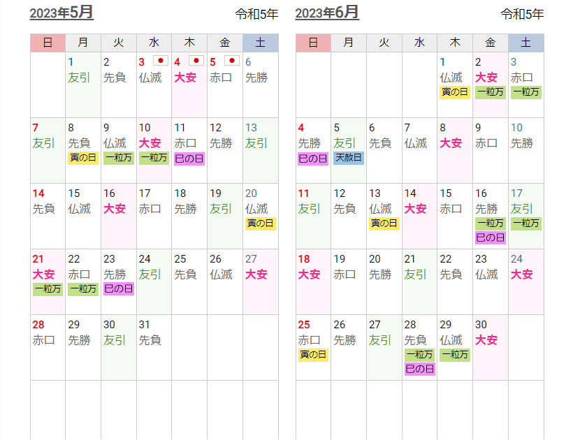 開運カレンダー2023-05-06