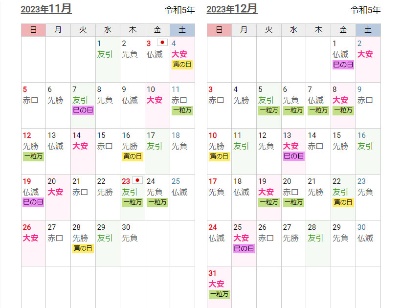 開運カレンダー2023-11-12