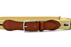 牛革付属ストレッチカジュアルベルト  「LACOSTE（ラコステ）」　LB66370　ベージュ　正面