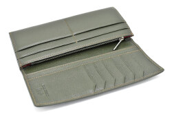 ItalianDeerskin （イタリアンディア） 長財布（小銭入れあり） 「プレリー1957」 NP17014　カーキ　内作り