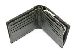 ItalianDeerskin （イタリアンディア） 二つ折り財布（Ｆ小銭入れあり） 「プレリー1957」 np17814　カーキ　内作り