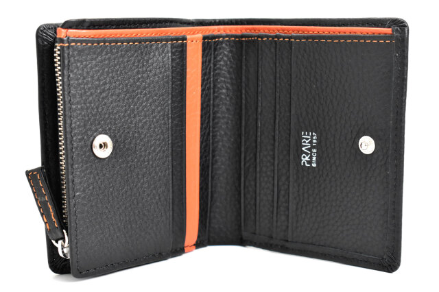 NewPeople(ニューピープル) ファスナー小銭入れ付き二つ折り財布 「プレリー1957」 NP15490 ブラック/オレンジ 内作り